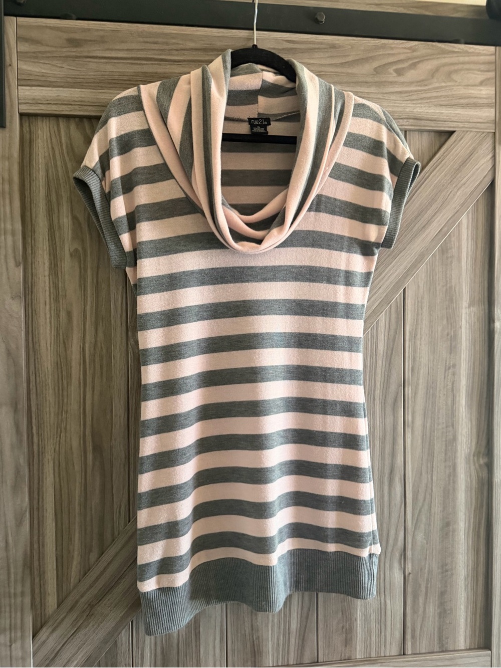 Rue21 Pink & Gray Striped Cowl Neck Tunic